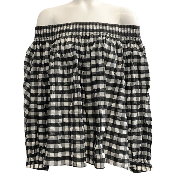 Alaia Black / White Gingham Check Off Shoulder Blouse